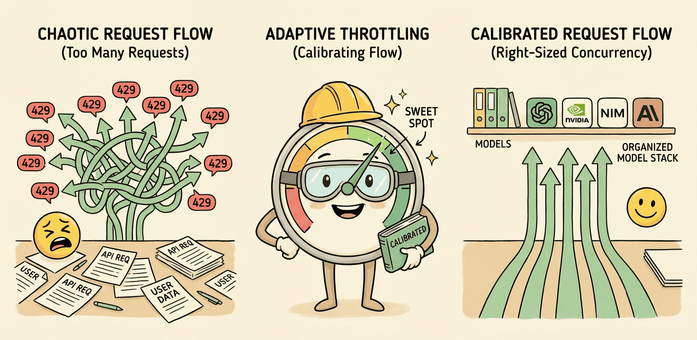 From chaotic request flow to calibrated concurrency via adaptive request admission